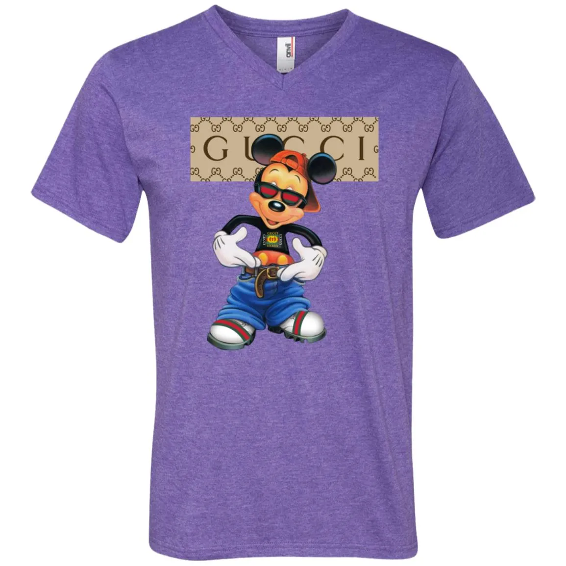 Gucci Logo Shirt Mickey Mouse T-shirt Men V-Neck T-Shirt