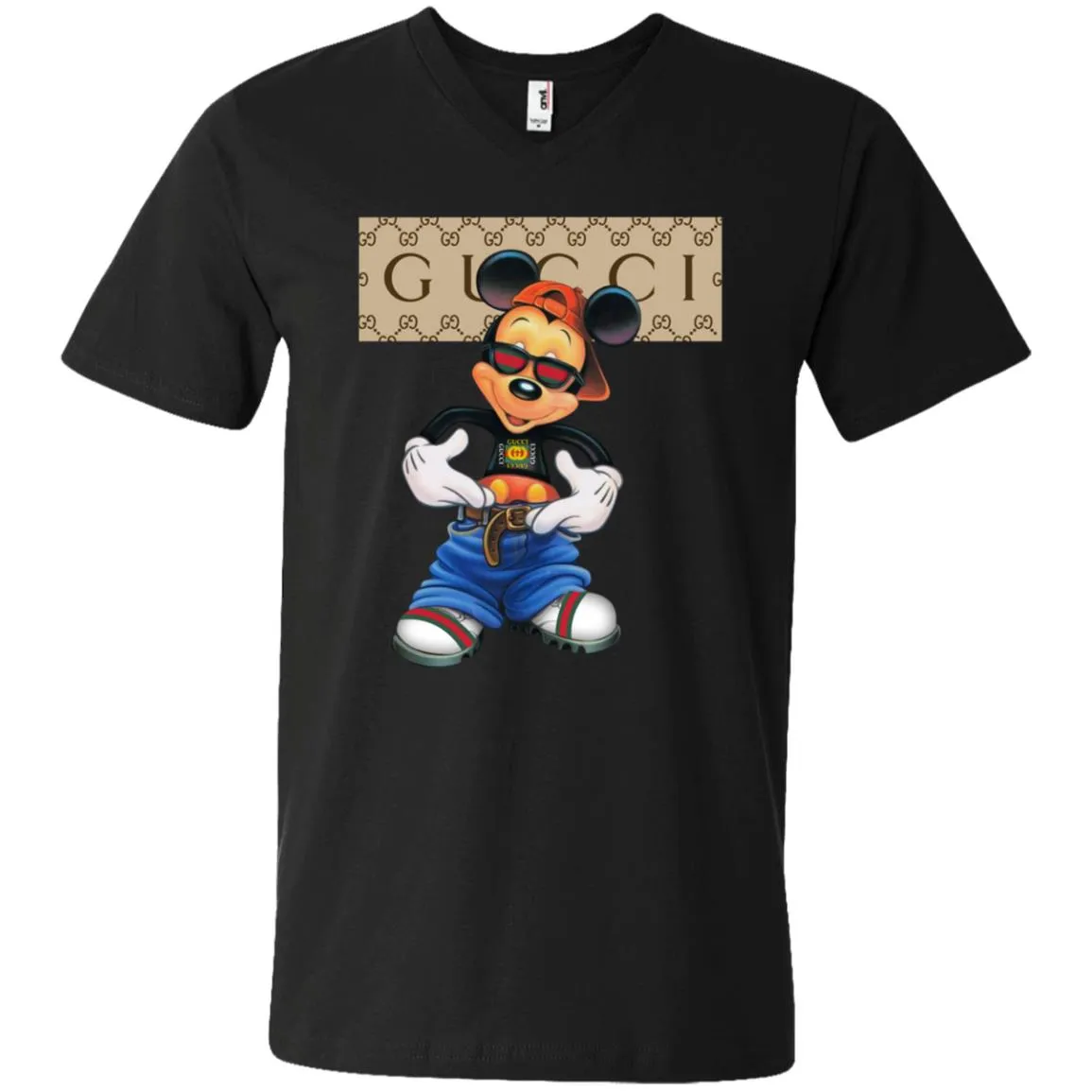 Gucci Logo Shirt Mickey Mouse T-shirt Men V-Neck T-Shirt