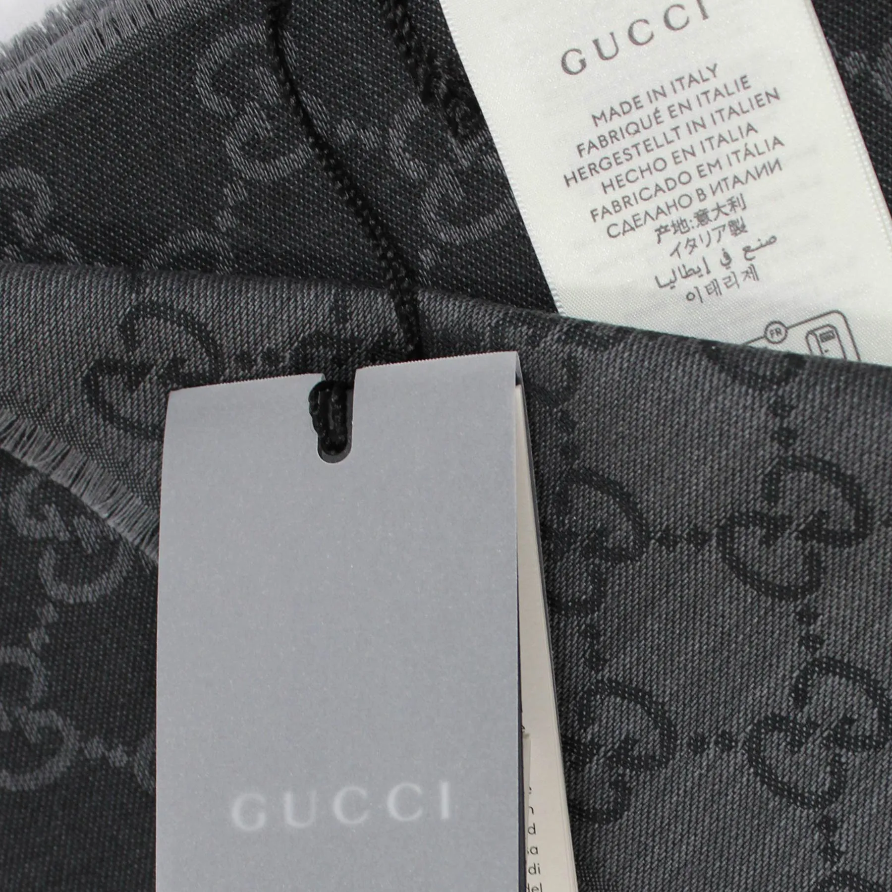 Gucci Scarf Gray GG Design - Large Wool Silk Shawl