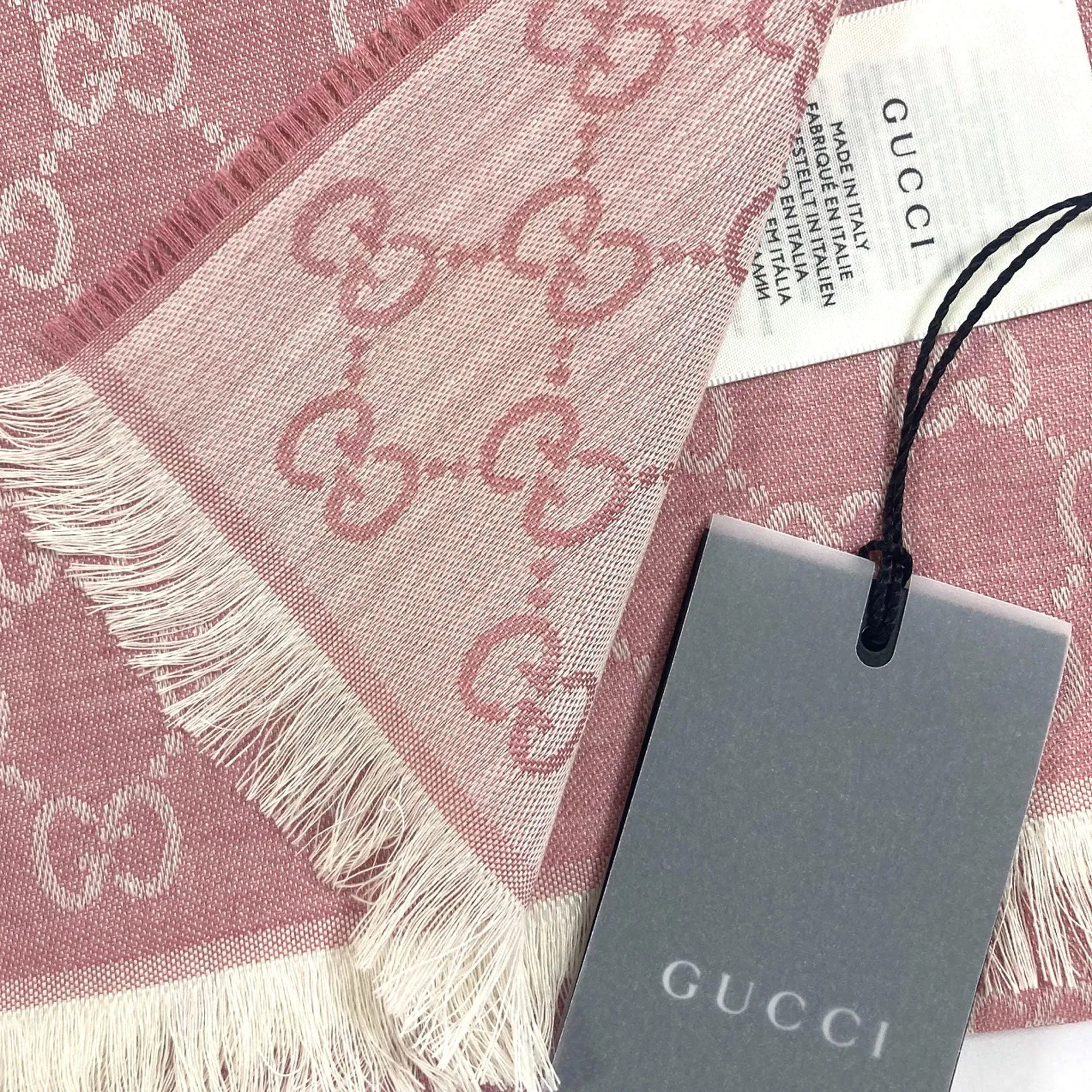 Gucci Scarf Pink GG Pattern Wool Silk Jacquard Shawl