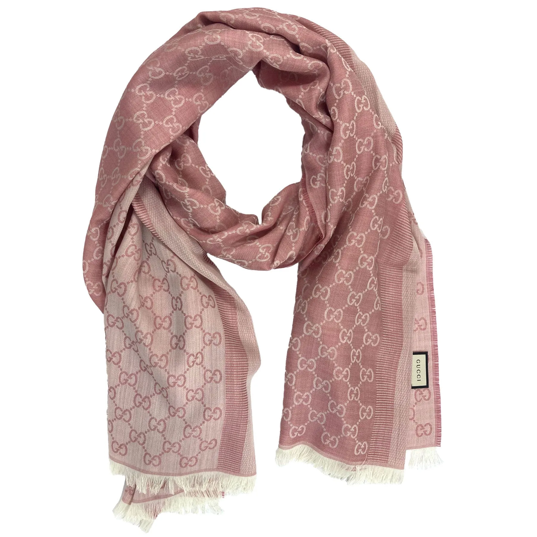 Gucci Scarf Pink GG Pattern Wool Silk Jacquard Shawl