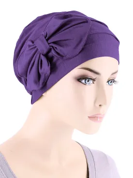 H121BB-PURPLE#Bamboo Pleated Bow Cap Purple