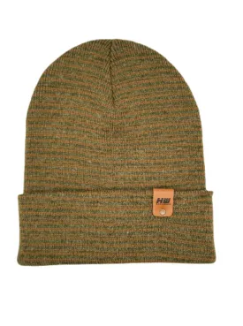 HAAKWEAR Traditional Contrast Cuffed Beanie Hat - Brown / Green, Made in USA