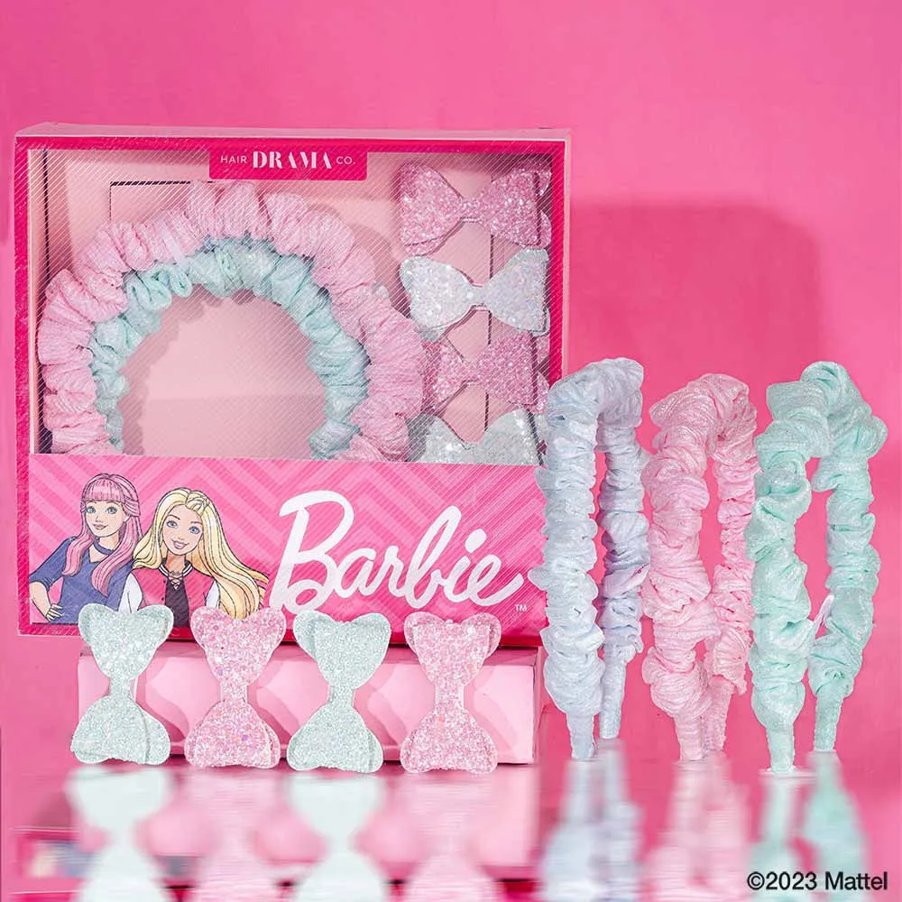 Hair Drama Co Barbie Kids Unicorn Gift Box with 3 Hair Bands & 4 Hair Bows