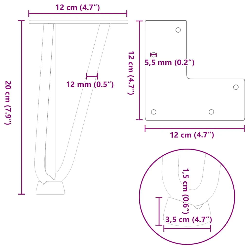 Hairpin Table Legs 4 pcs White 20 cm Solid Steel