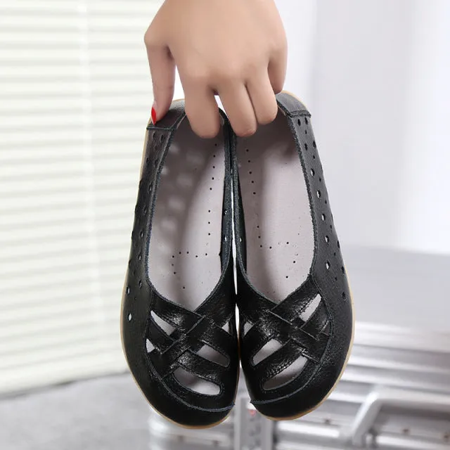 HAJINK Comfy Flat Leather Slip On Shoes