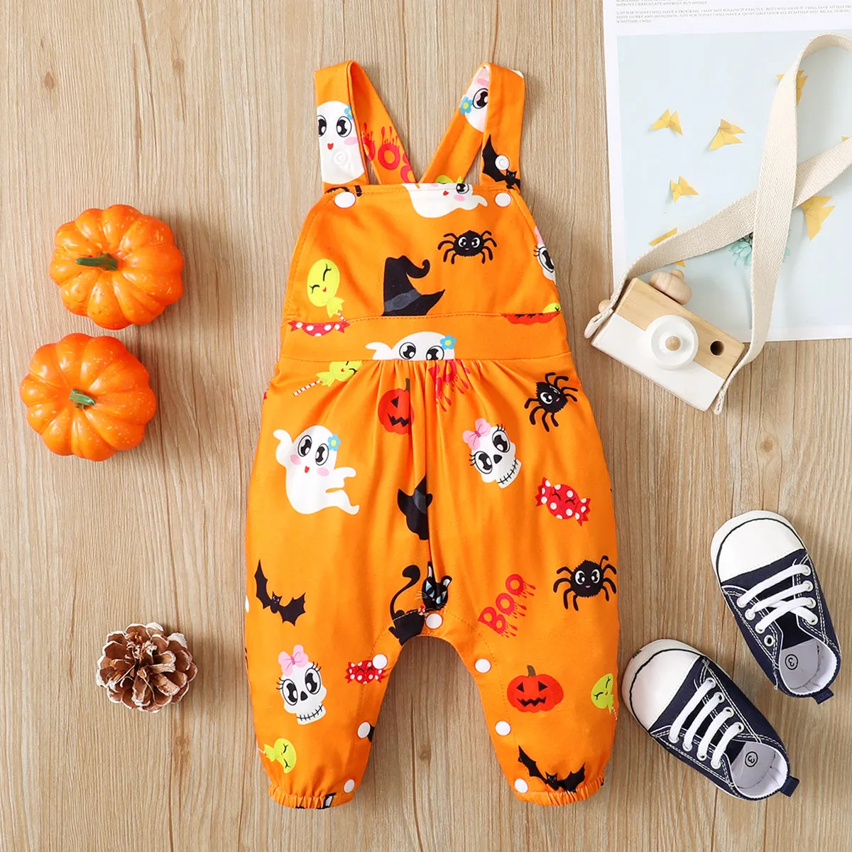 Halloween Baby Suspender Jumpsuits Pumpkin Ghost Bat Baby Rompers Outfits