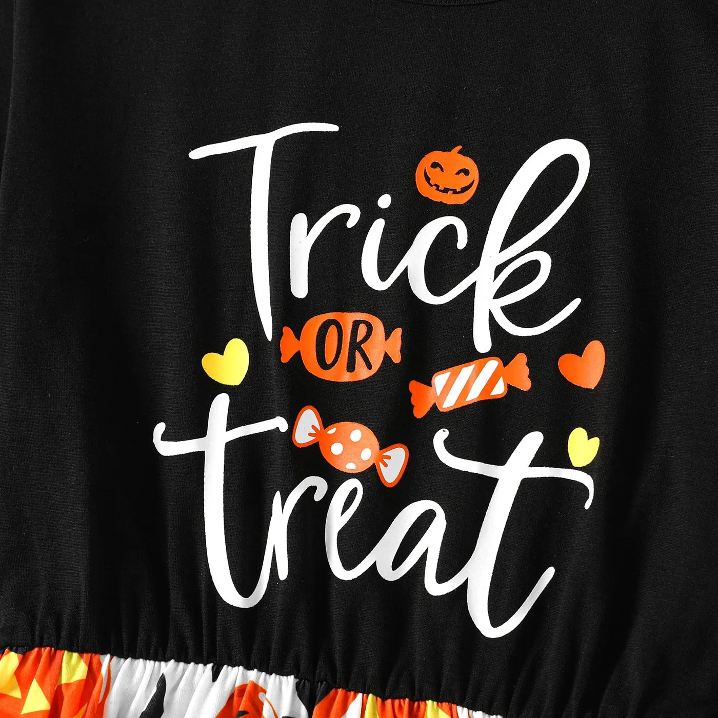 Halloween Family Matching  Dress Long-sleeve Letter & Pumpkin Lantern Print Spliced Dresses and Raglan-sleeve T-shirts Sets