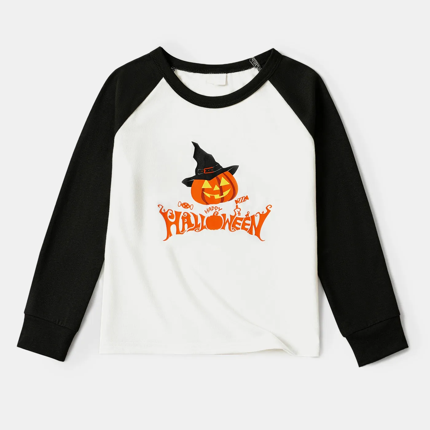 Halloween Family Matching  Dress Long-sleeve Letter & Pumpkin Lantern Print Spliced Dresses and Raglan-sleeve T-shirts Sets