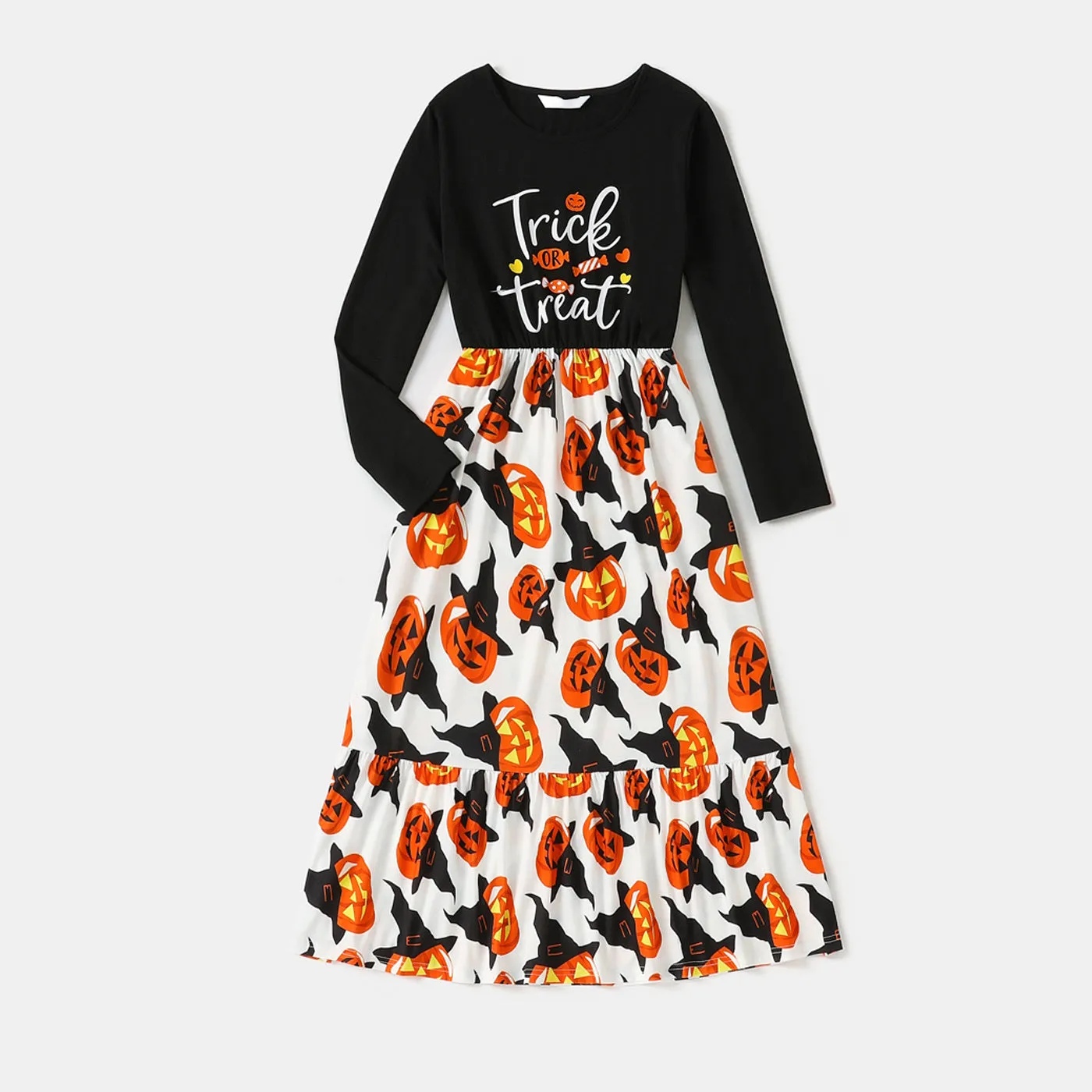 Halloween Family Matching  Dress Long-sleeve Letter & Pumpkin Lantern Print Spliced Dresses and Raglan-sleeve T-shirts Sets