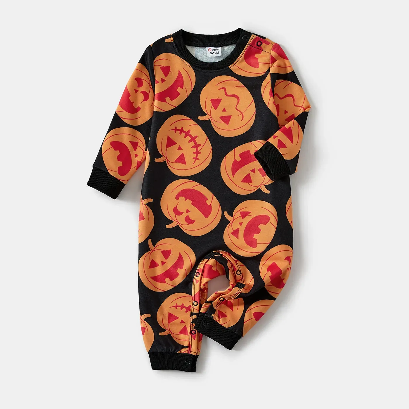 Halloween Family Matching Outfits All Over Pumpkin Print Long Sleeve Crewneck Tops