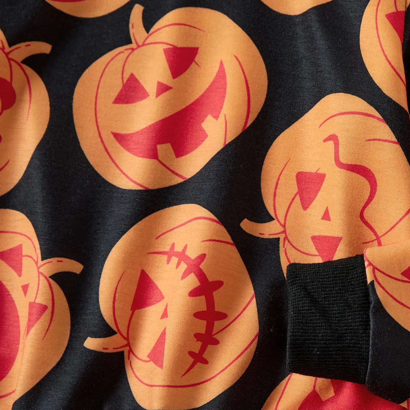 Halloween Family Matching Outfits All Over Pumpkin Print Long Sleeve Crewneck Tops