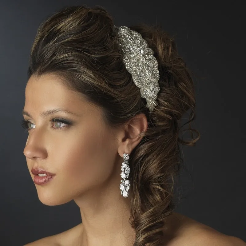 Hand beaded Crystal Encrusted Bridal Lace Side Headband