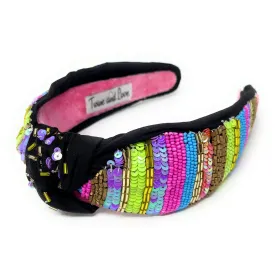 Hand Beaded Multicolored Knot Headband