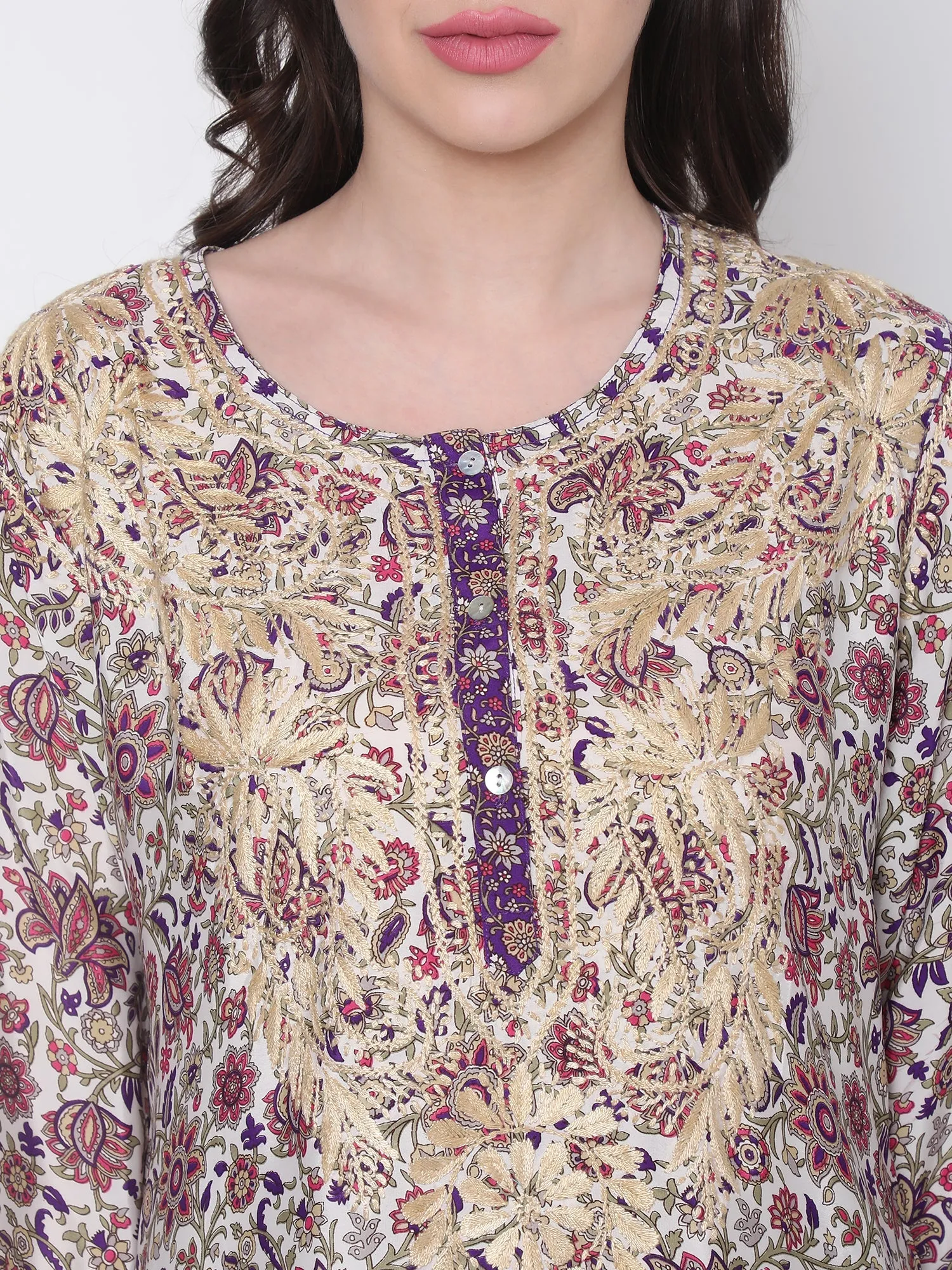 Hand embroidery Chikankari Tunic-Purple