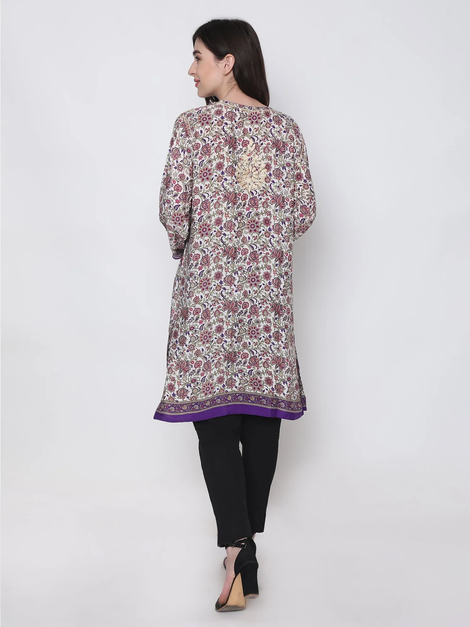 Hand embroidery Chikankari Tunic-Purple