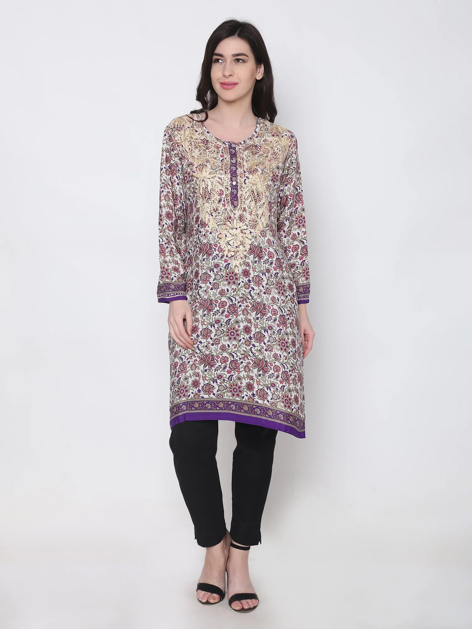 Hand embroidery Chikankari Tunic-Purple