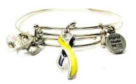 Hand Painted Down Syndrome Awareness Ribbon Expandable Bangle Bracelet Set