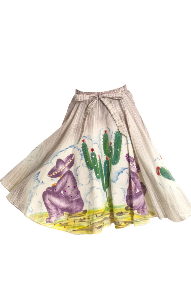 Hand Painted Vintage Mexican Skirt with sequins