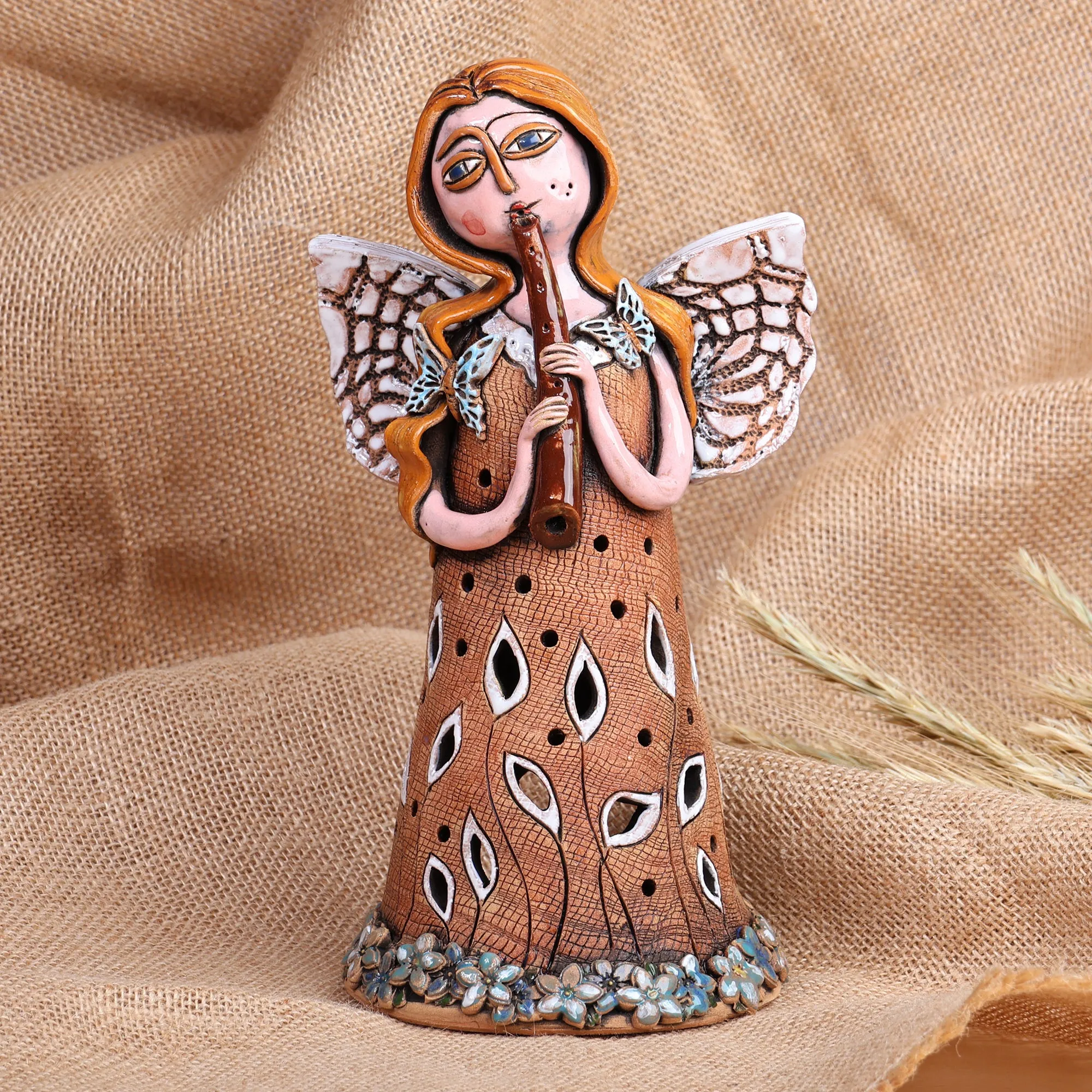 Handcrafted Whimsical Mother Nature Ceramic Sculpture - Planet's Sounds | NOVICA