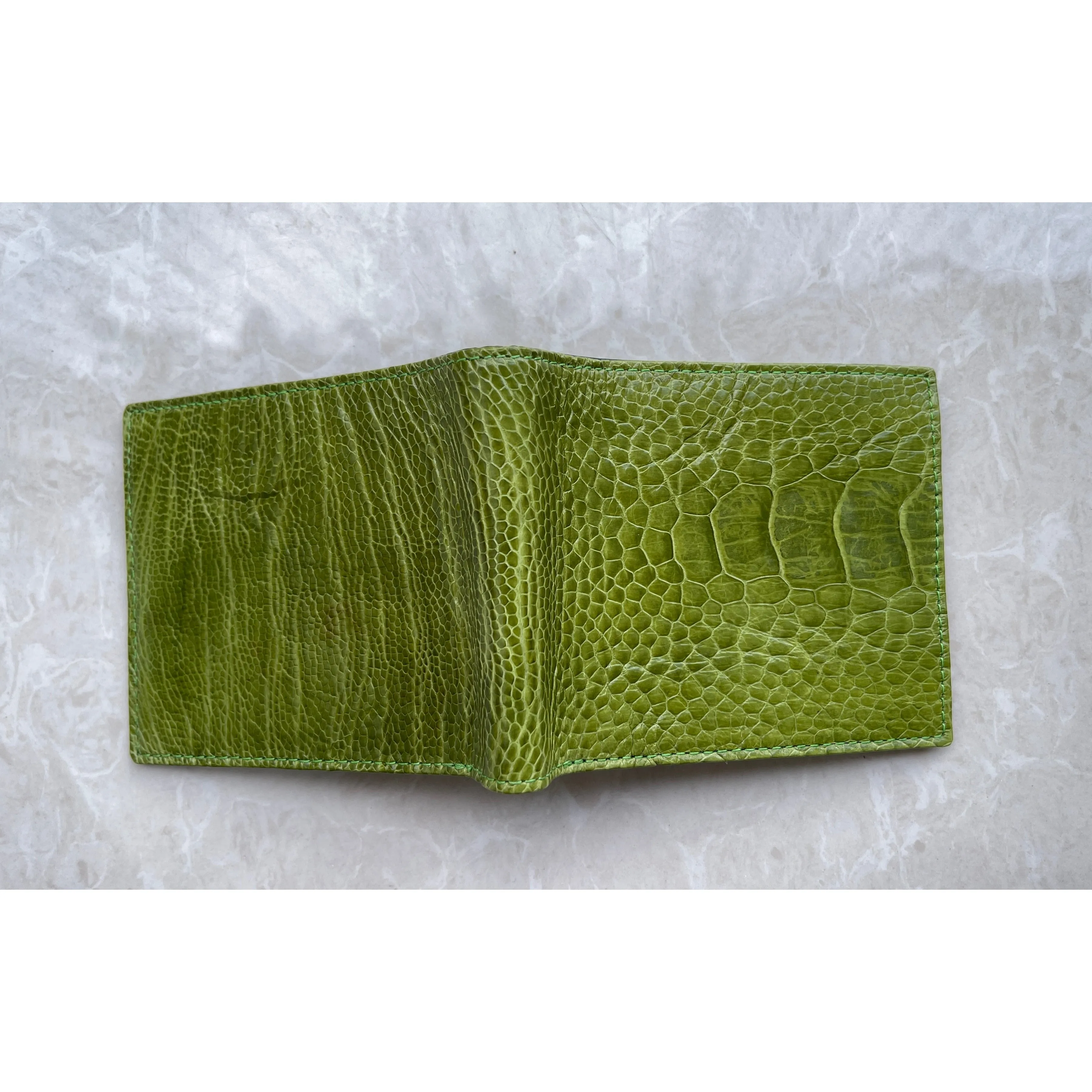 Handmade Green Ostrich Bifold Wallet for Men RFID Blocking | VINAM-97