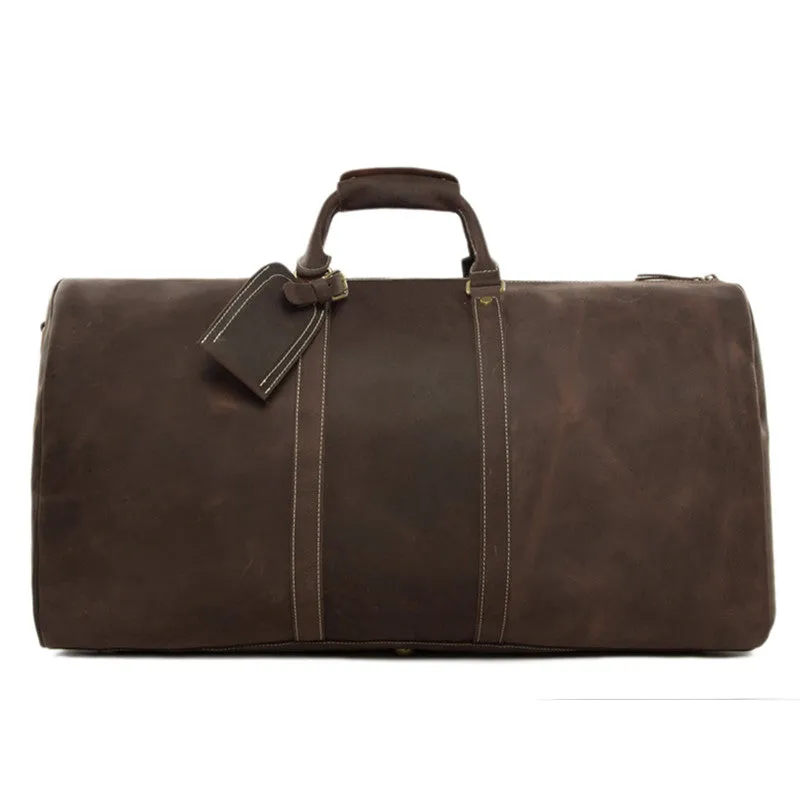 Handmade Large Vintage Ffll Grain Leather Travel Bag, Duffle Bag, Holdall Luggage Bag