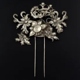 Handmade Miao Filigreed Floral Costume 2-Prong Hair Stick