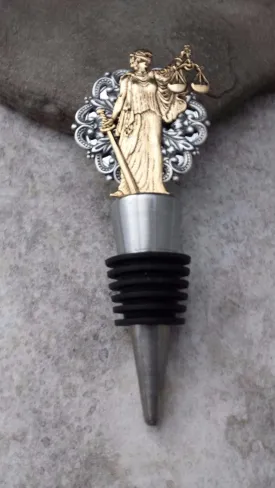 Handmade Oxidized Brass Lady Justice Wine Bottle Stopper