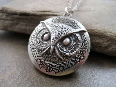 Handmade Oxidized Sterling Silver Owl Locket Necklace