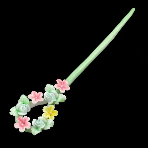 Handmade Porcelain China Hair Stick Flower Wreath