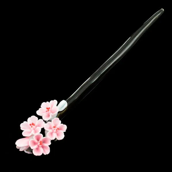 Handmade Porcelain China Hair Stick Peach Flower