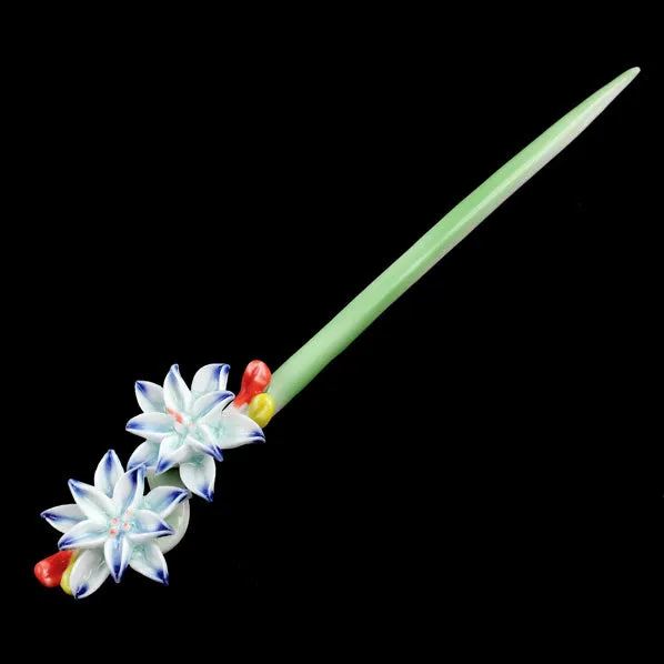 Handmade Porcelain China Hair Stick Water Lilies