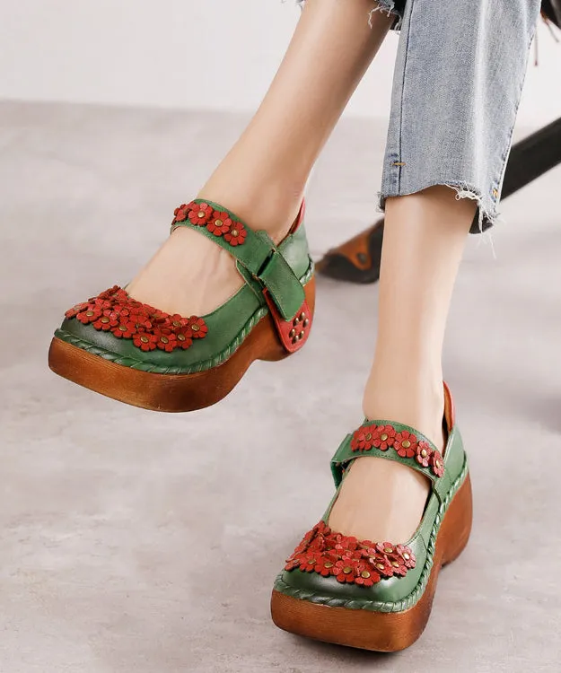 Handmade Retro Flower Buckle Strap High Wedge Heels Shoes CZ1034