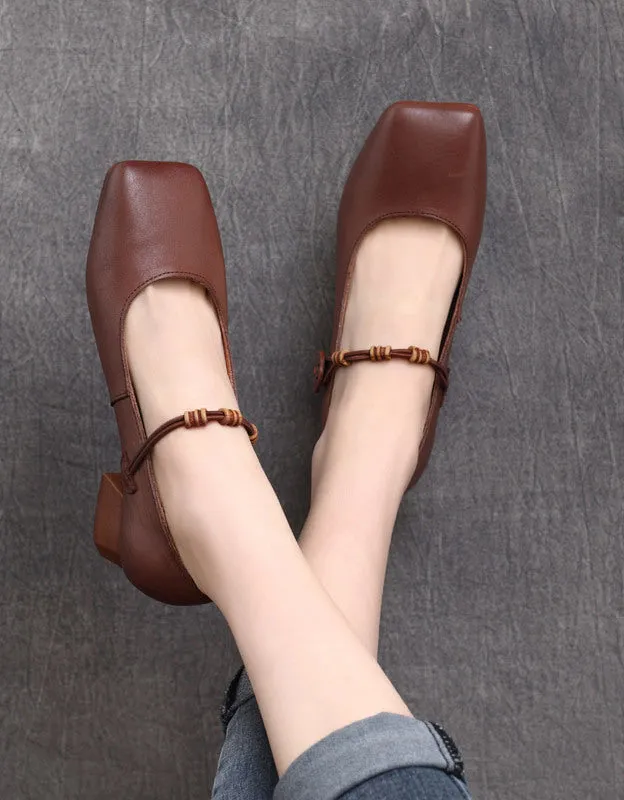 Handmade Square Toe Single Buckle Chunky Heel Pumps