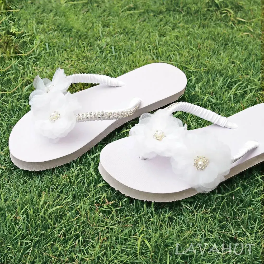 Harmony White Bridal Flip Flops