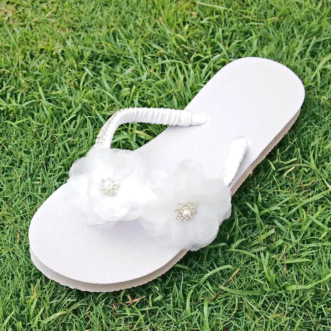 Harmony White Bridal Flip Flops