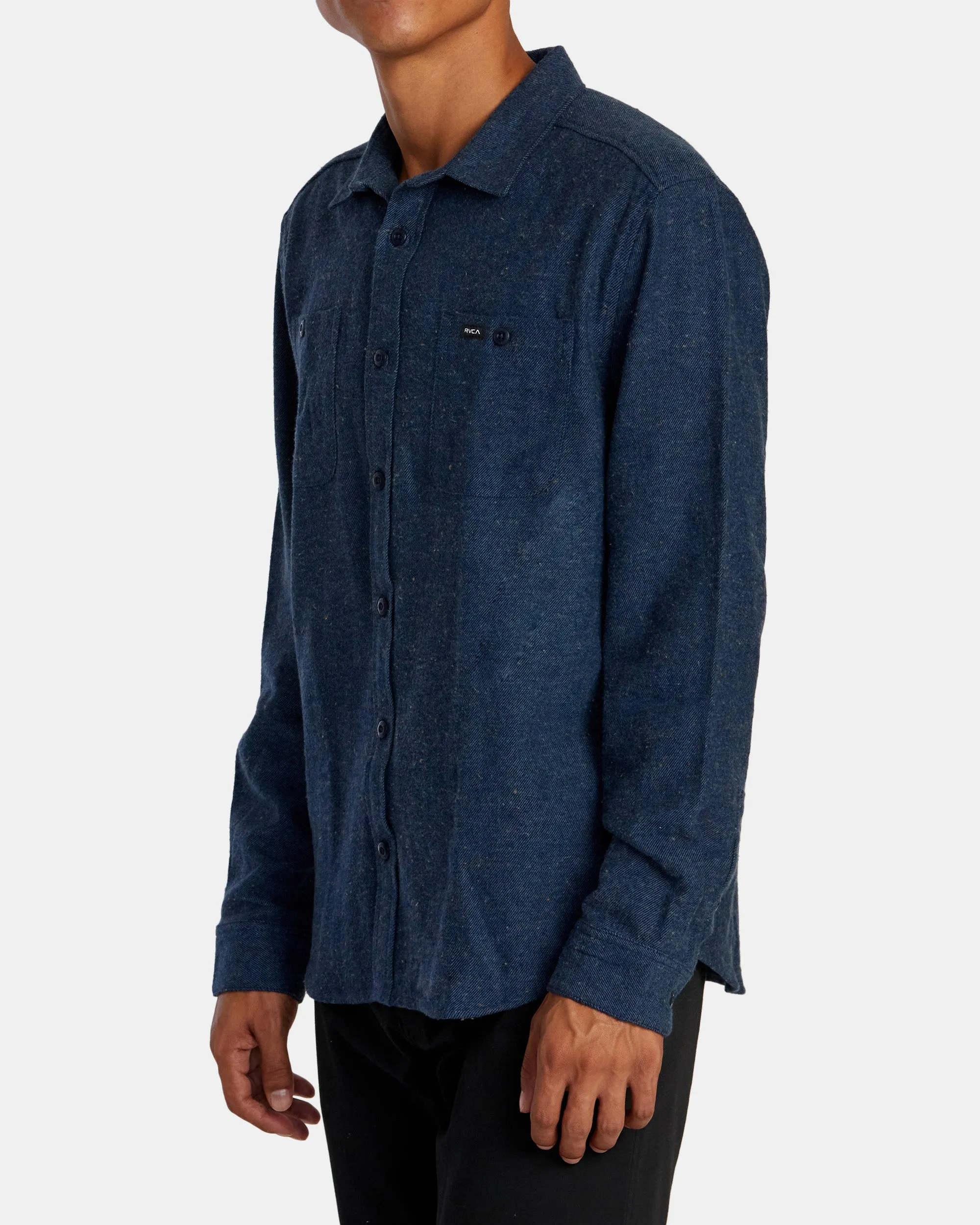 Harvest Neps Long Sleeve Flannel Shirt - Dark Denim