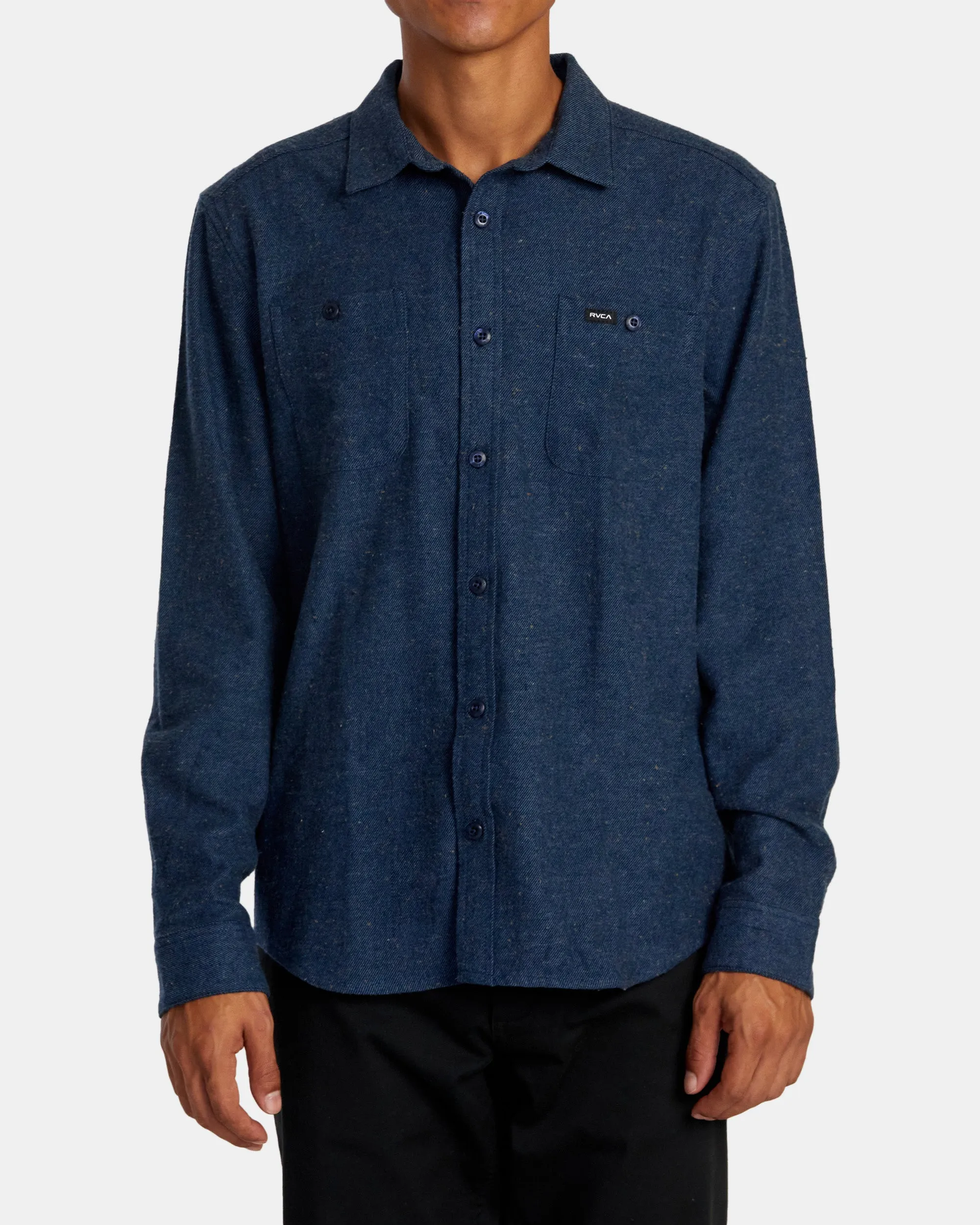 Harvest Neps Long Sleeve Flannel Shirt - Dark Denim