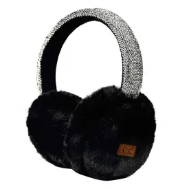 Hat | Rhinestone Fuzzy Earmuff- Black | Fashion City