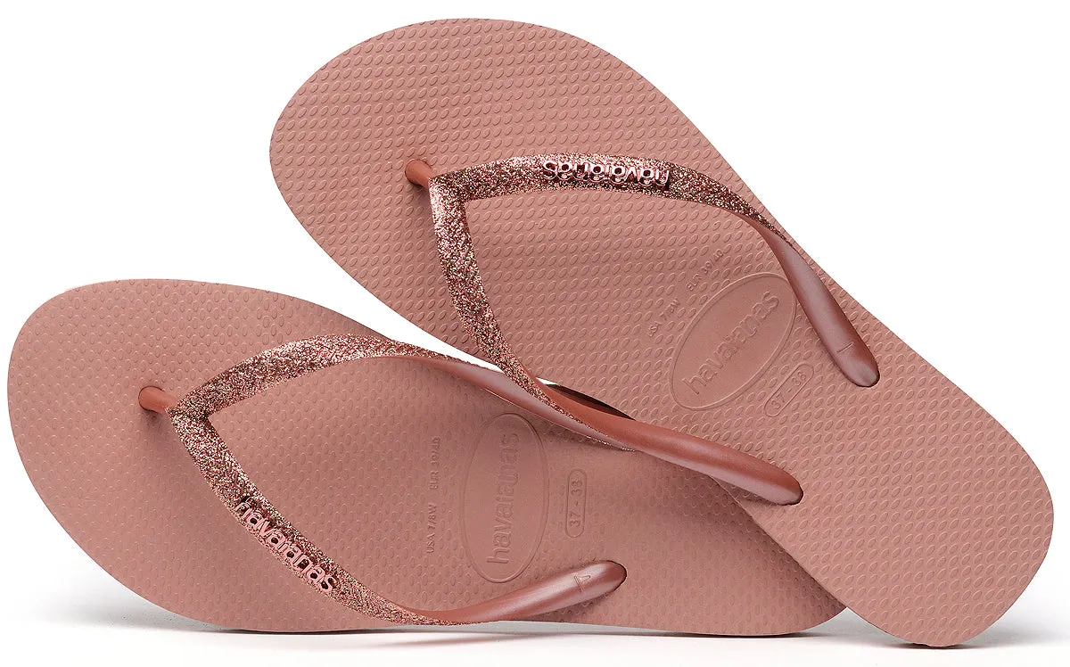 Havaianas Slim Glitter Metalic In Rose For Kids