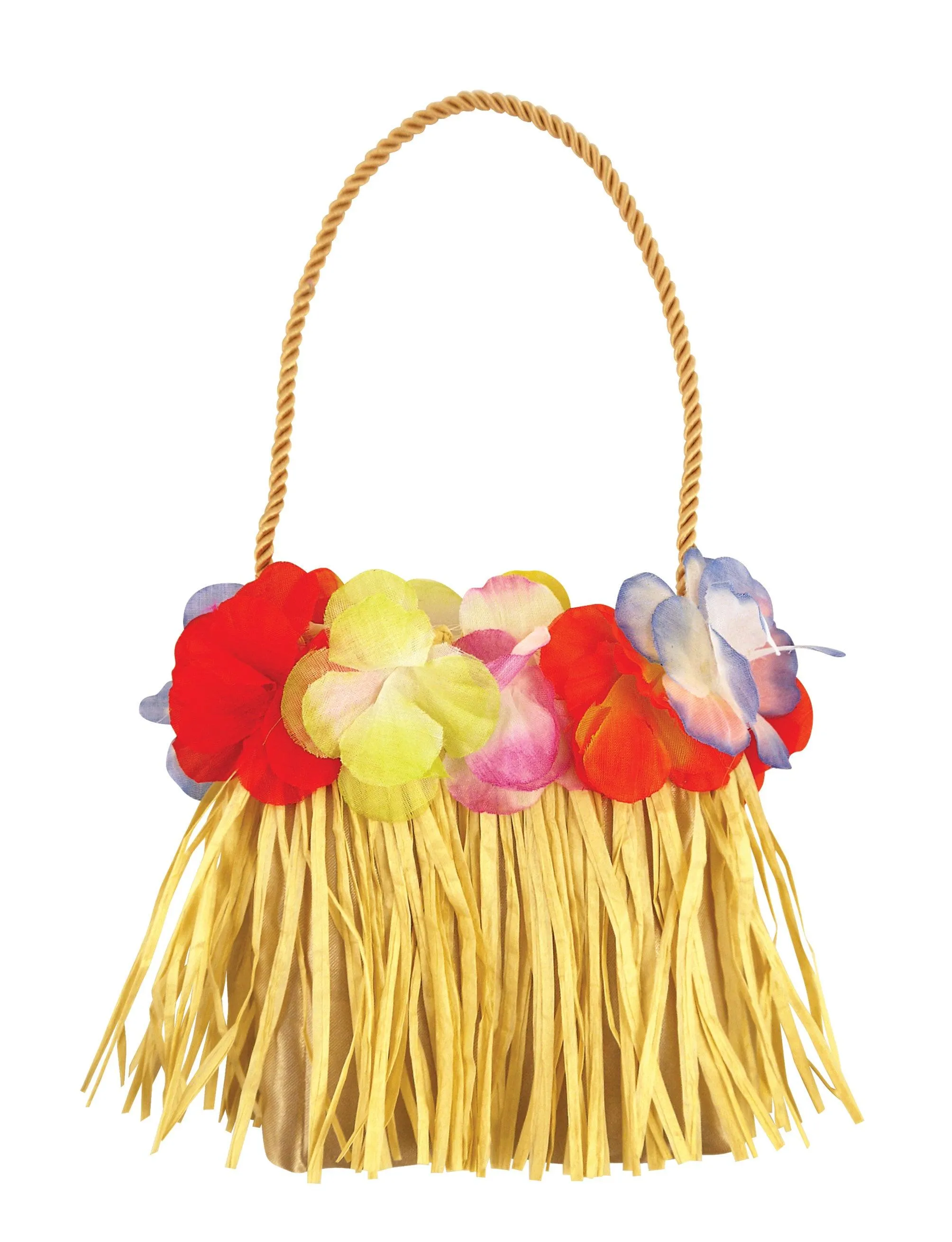 Hawaiian Hula Beach Straw Bag With Flowers Summer Beach Party Fancy Dress Accessory