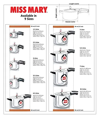 Hawkins 5 Litre Miss Mary Aluminium Pressure Cooker, Inner Lid Cooker, Silver (MM50)