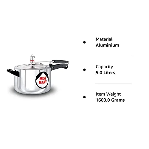 Hawkins 5 Litre Miss Mary Aluminium Pressure Cooker, Inner Lid Cooker, Silver (MM50)