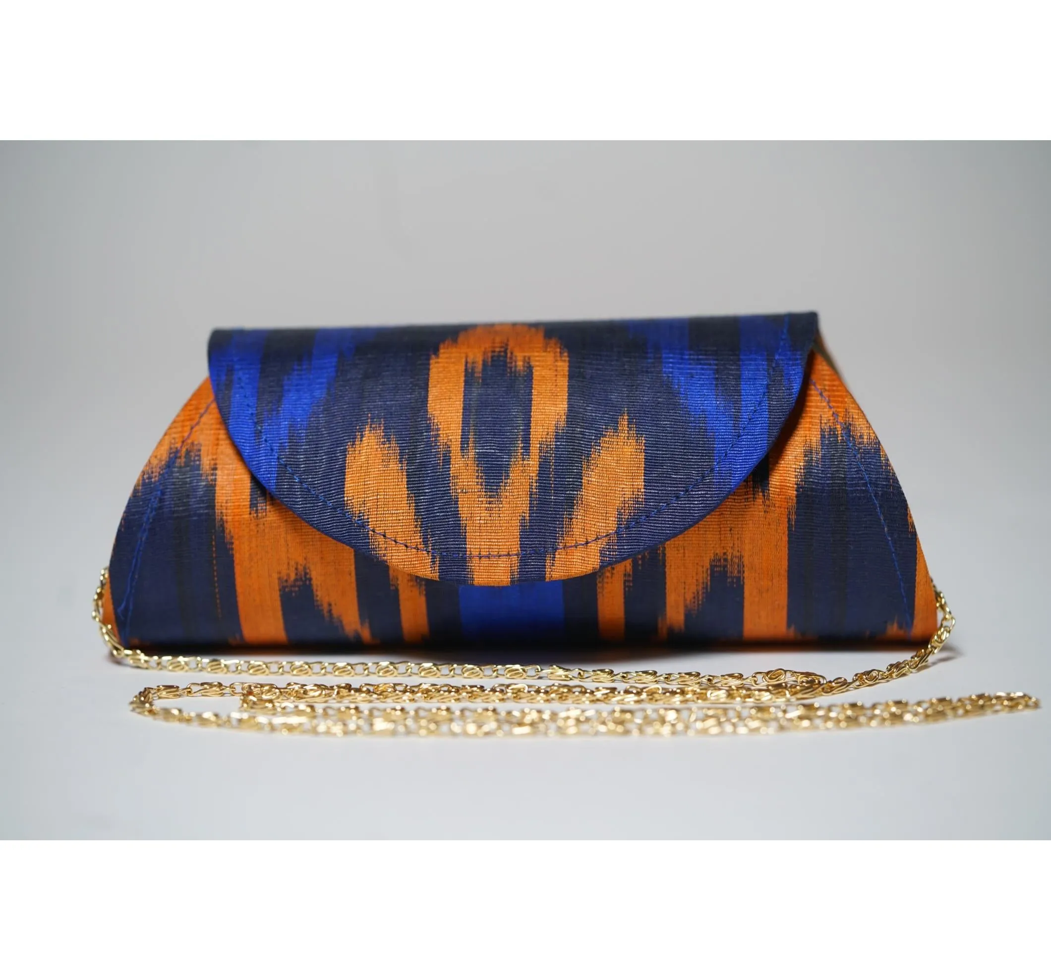 Hayfields Silk Ikat Hard Shell Clutch - Small - navy, Orange