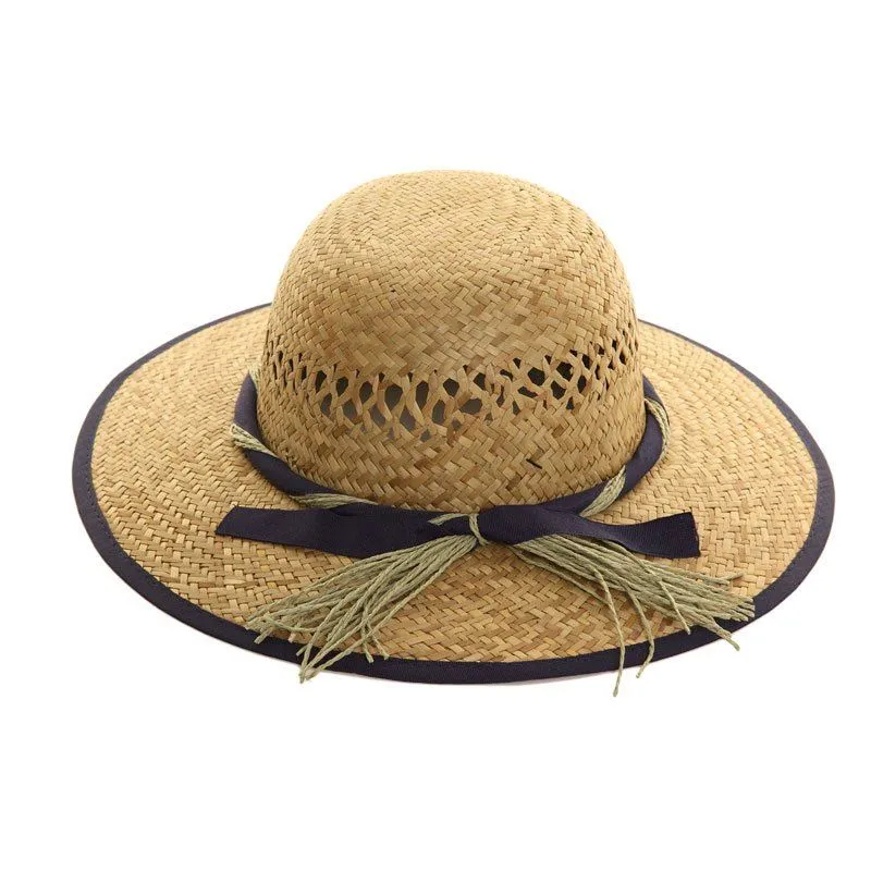 Hazy Blue STRAW WITH RIBBON BAND Womens Hat