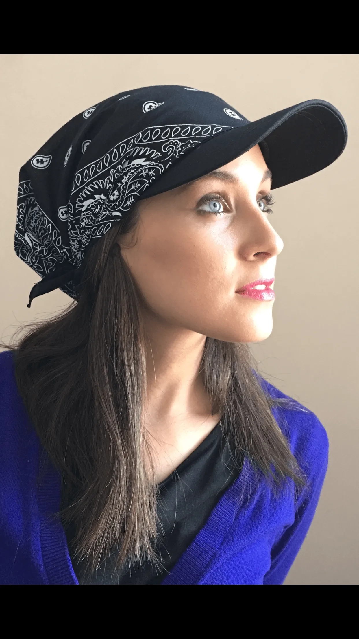 Head Scarf For Women. Black Baseball Cap Modern Casual Sun Visor Bandana Baseball Cap