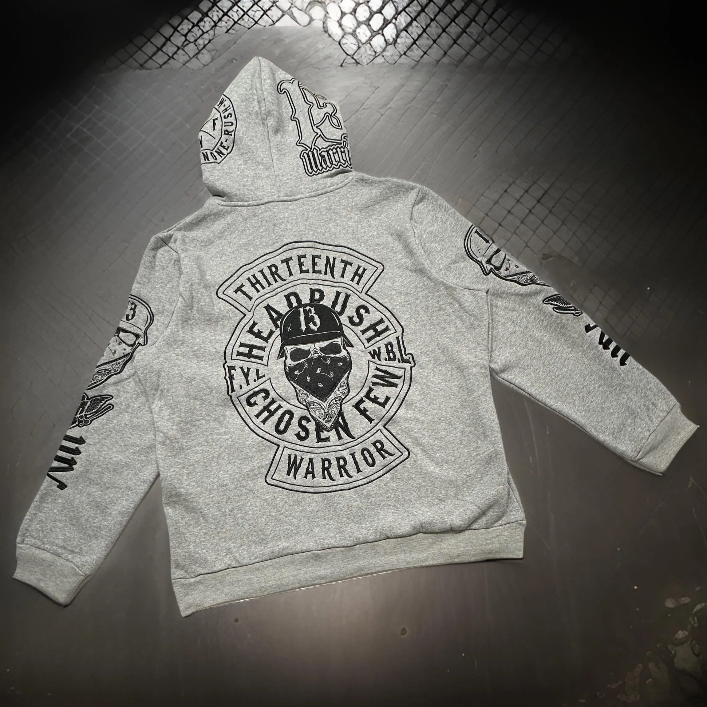 *HEADRUSH* (Heather Grey) ~13th Warrior~ Thick Zip Up Hoodies (Luxury) (Full Embroidery)