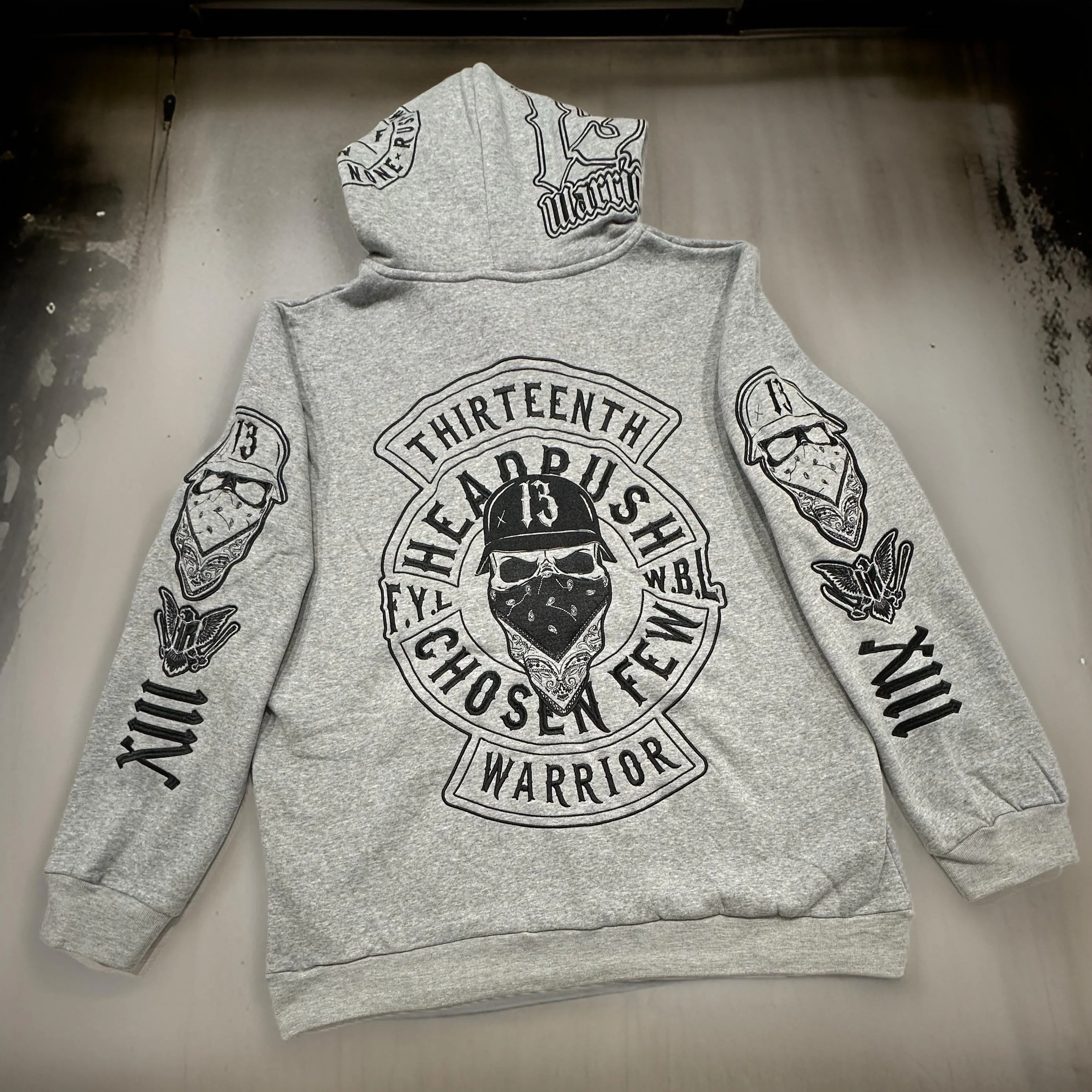 *HEADRUSH* (Heather Grey) ~13th Warrior~ Thick Zip Up Hoodies (Luxury) (Full Embroidery)