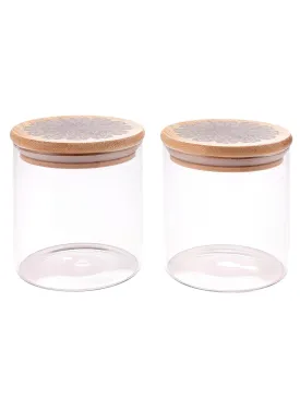 Heart Home Borosilicate Glass Jar with Printed Bamboo Lid|Kitchen Organizer Items and Storage|Multi-utility, Leakproof, Airtight Storage Jar for Cookies,Snacks,Tea,Coffee,Sugar|Pack of 2(300ml)