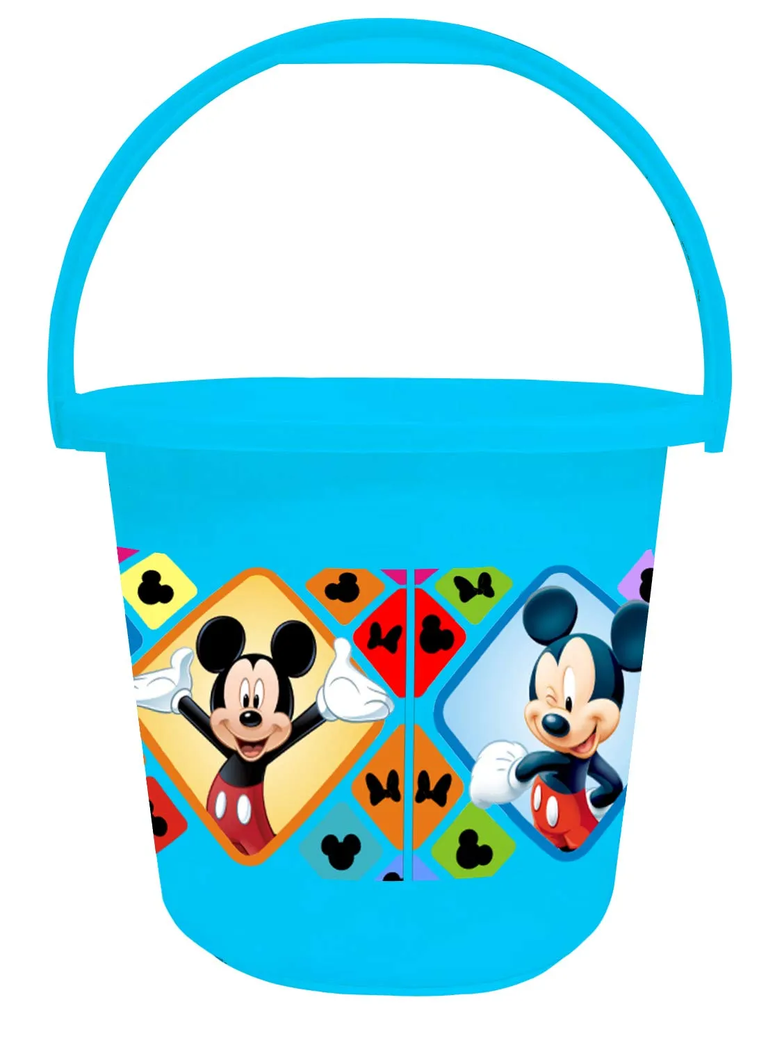 Heart Home Disney Mickey Minnie Print 4 Pieces Unbreakable Virgin Plastic Bathroom Bucket With Mug Set- Cream & Blue, (2 Pc 16 LTR Bucket & 2 Pc 500 ML Mug) -HS_35_HEARTHS17949